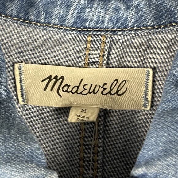 Madewell Denim Tie Waist Jumpsuit Womens Medium Blue Coverall Preppy Hipster - Picture 6 of 16